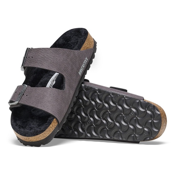 Birkenstock Shoes - Birkenstock Arizona Shearling Synthetics Desert Dust Black 38